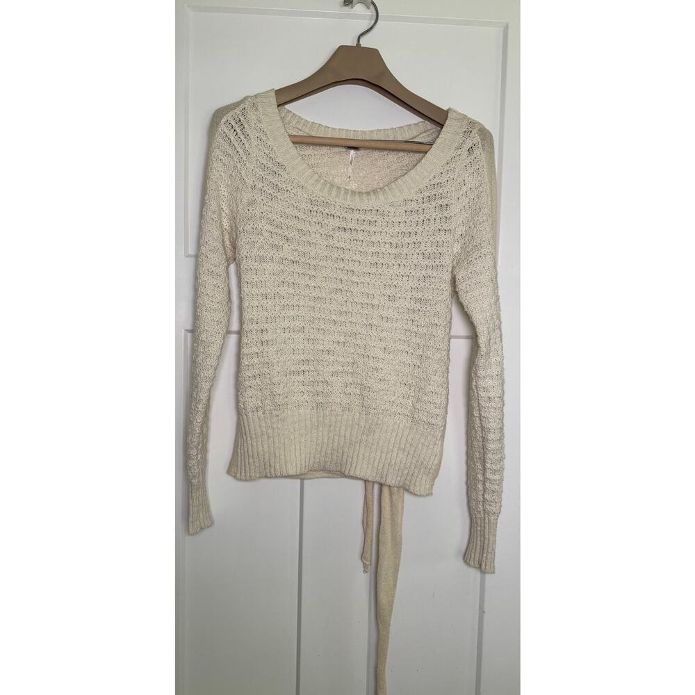 Free People Open‎ Bow Back Sweater Size SMALL Cream Beige Cotton
